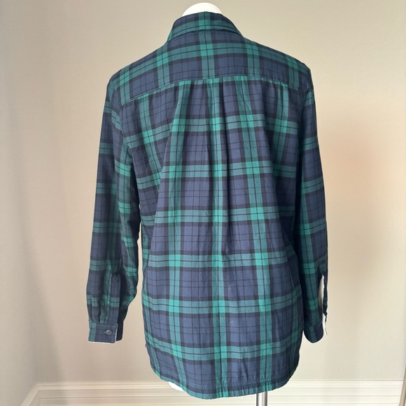 LL Bean Fleece Lined Black Watch Tartan Green Blue Plaid Flannel Womens Medium - Picture 3 of 7